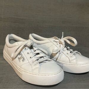 Tory Burch White and Silver Leather Sneakers